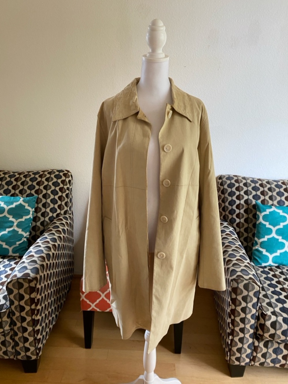 Coach 1941 Women's Tan Single-Breasted Trench Coat, Vintage, Size L